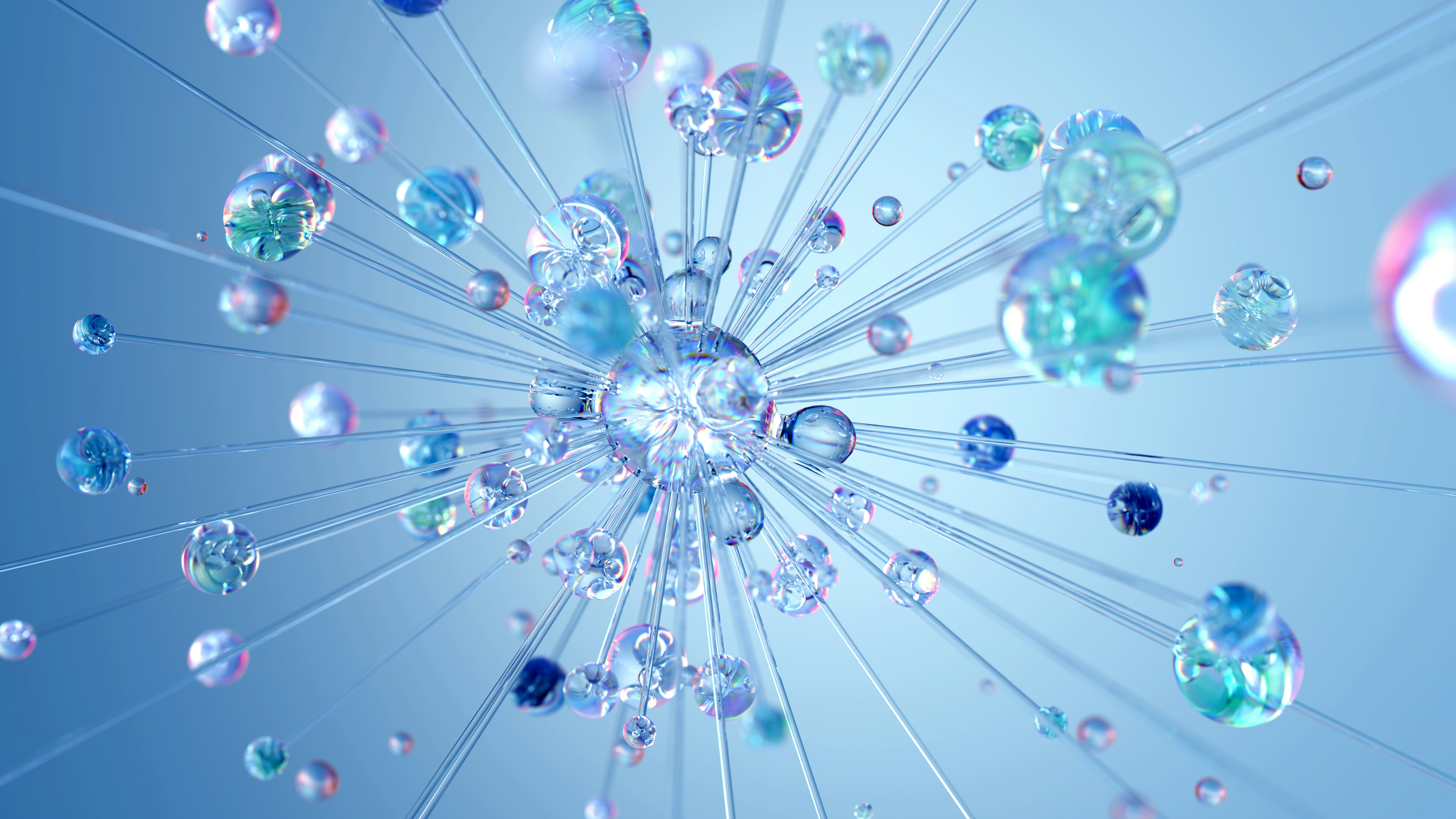 A vibrant blue abstract network of glowing spheres and lines, illustrating the high-speed global data pipe provided by Gigabits VPN.